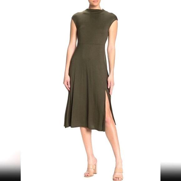 West kei slit midi dress Green Sz Small Suede - Picture 1 of 11